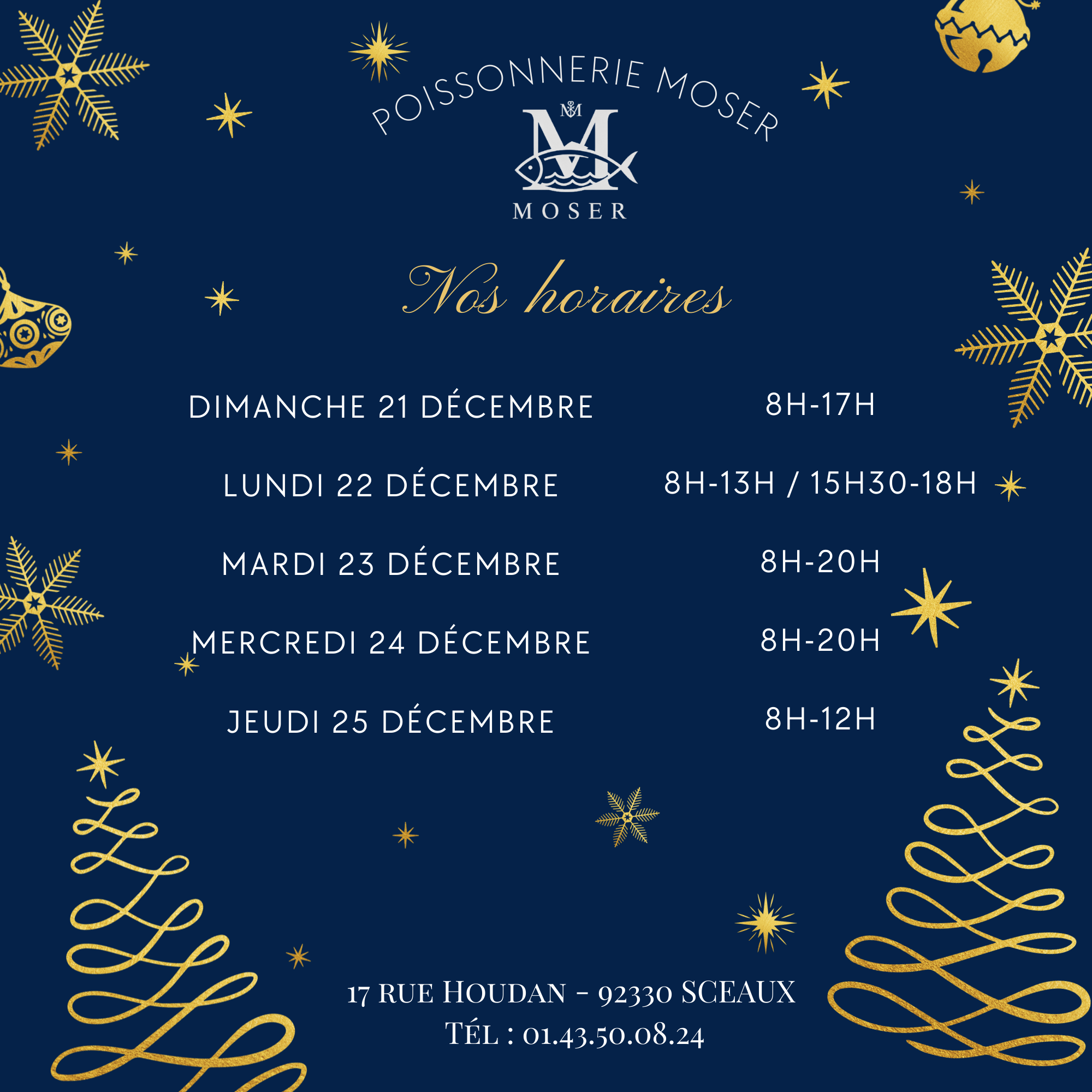 Nos horaires pour les f&ecirc;tes de No&euml;l