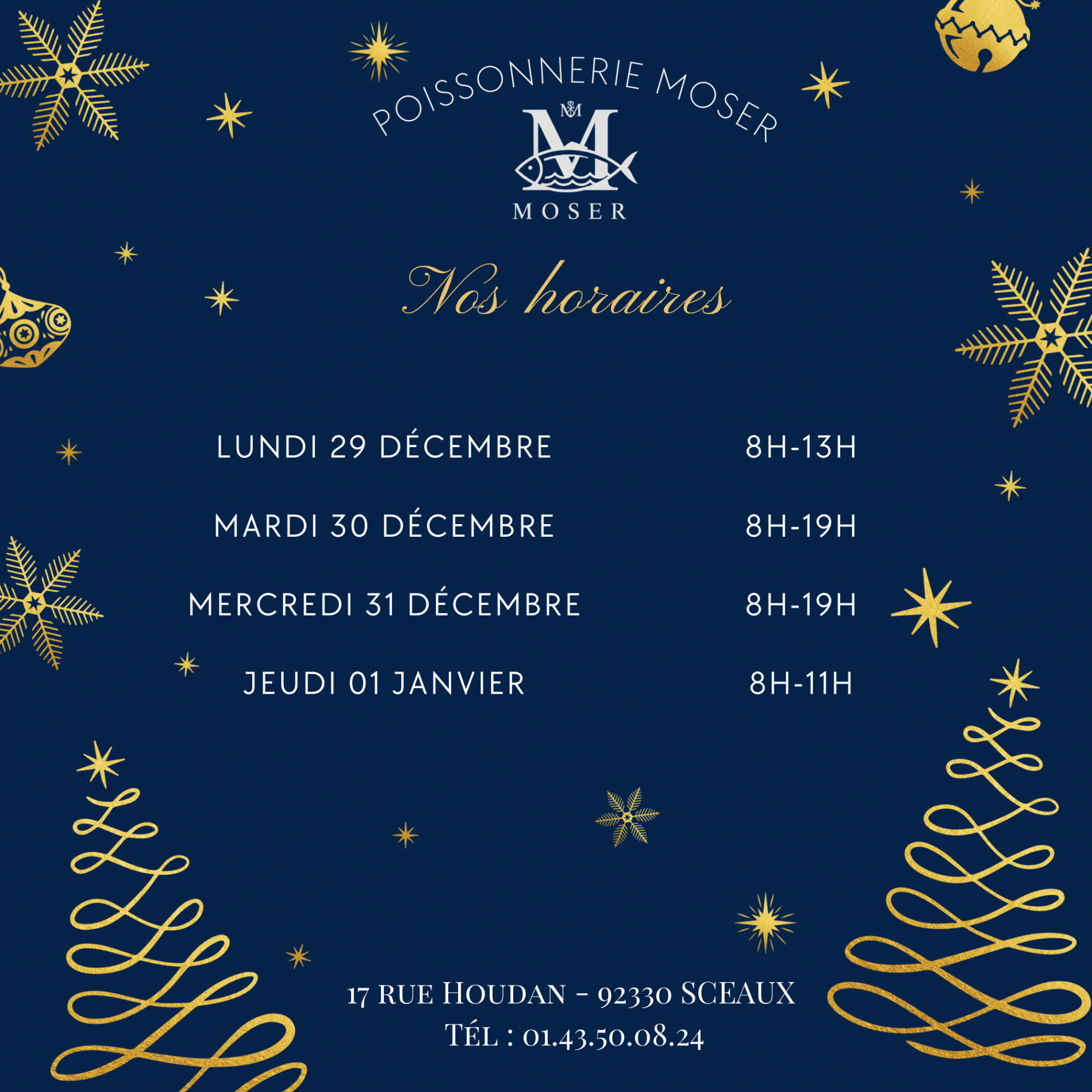 Nos horaires pour le nouvel an