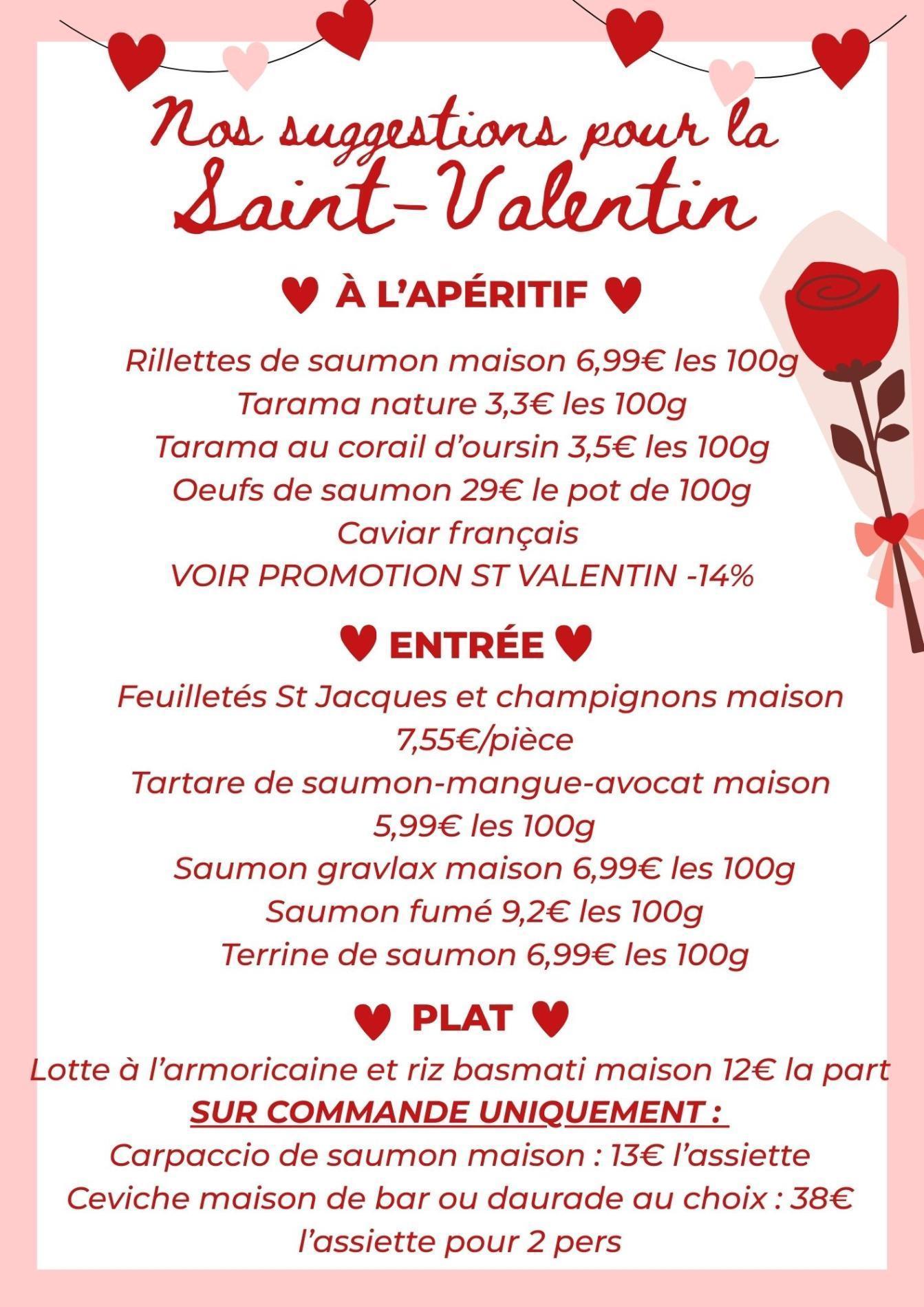Votre Menu pour la St Valentin !