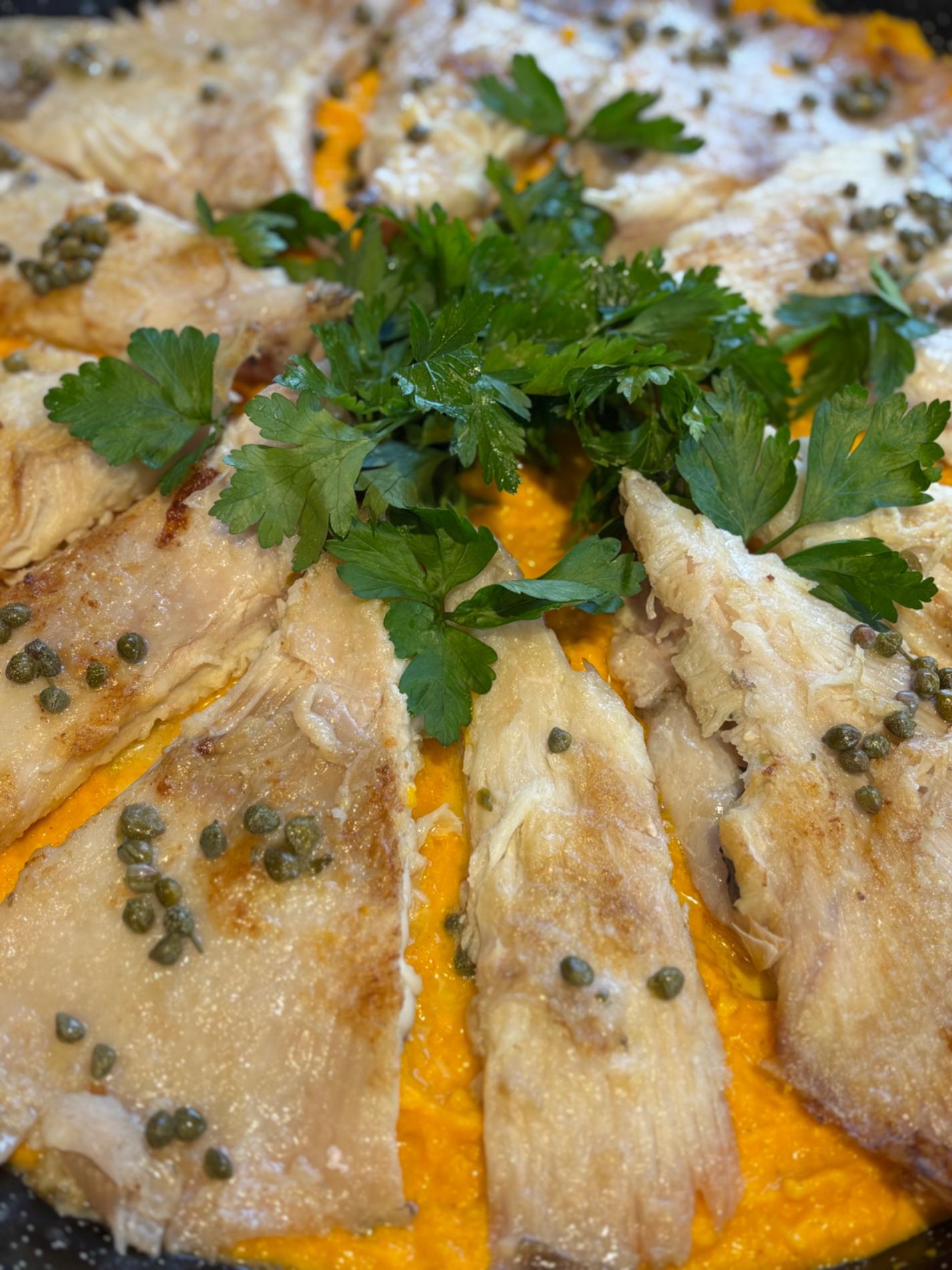 6 et 7/02 : Aile de raie &agrave; la meuni&egrave;re et pur&eacute;e de patate douce