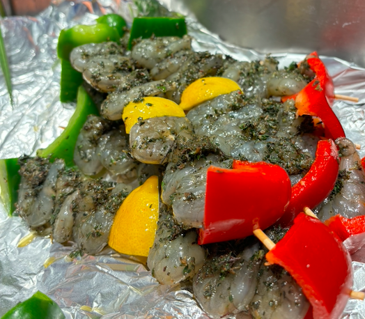 Brochette de gambas au thym